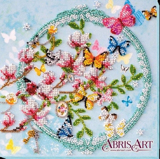 Bead embroidery kit Butterflies Size: 7.9"×7.9" (20x20 cm)