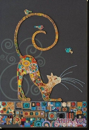 Bead embroidery kit Kitty Size: 9.8"х14.1" (25x36 cm)