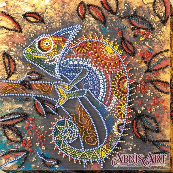 Bead embroidery kit Chameleon Size: 7.9"×7.9" (20x20 cm)