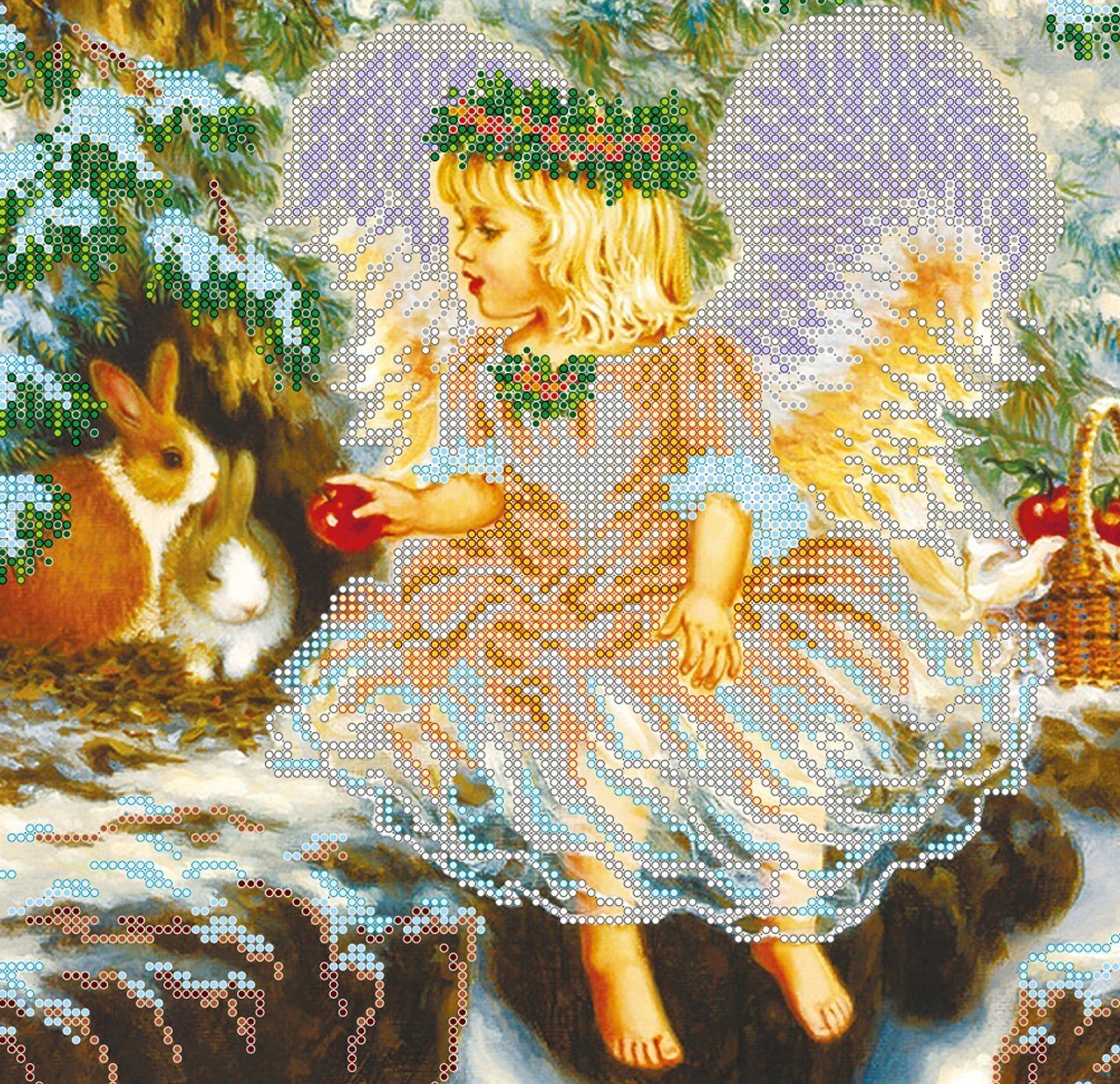 Bead embroidery kit Christmas Angel Size: 11.8"×11.8" (30×30 cm)