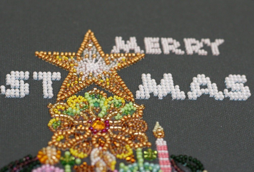 Bead embroidery kit Christmas tree Size: 11.4"×14.9" (28×38 cm)