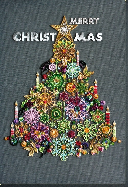 Bead embroidery kit Christmas tree Size: 11.4"×14.9" (28×38 cm)