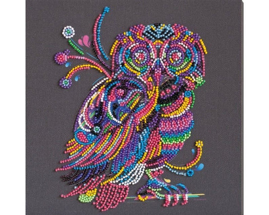 Bead embroidery kit Colored owl Size: 7.9"×7.9" (20x20 cm)