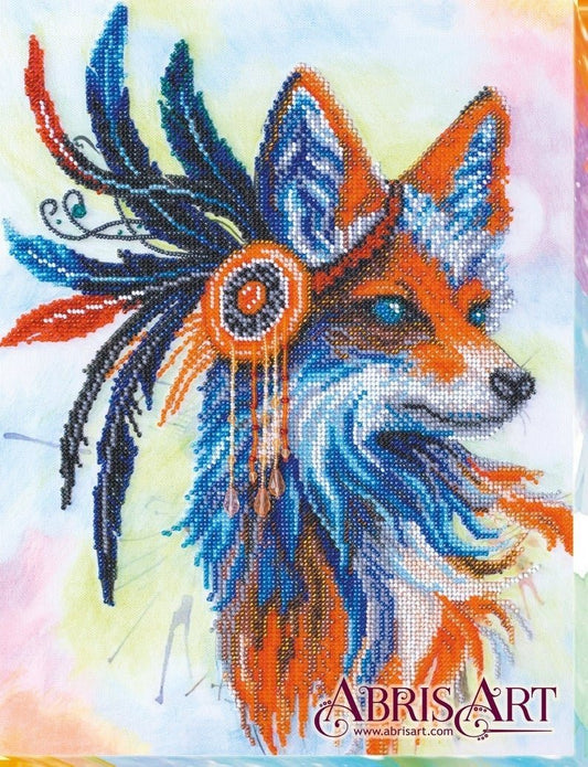 Bead embroidery kit Colorful fox Size: 11.8"×14.8" (30×37.5 cm)