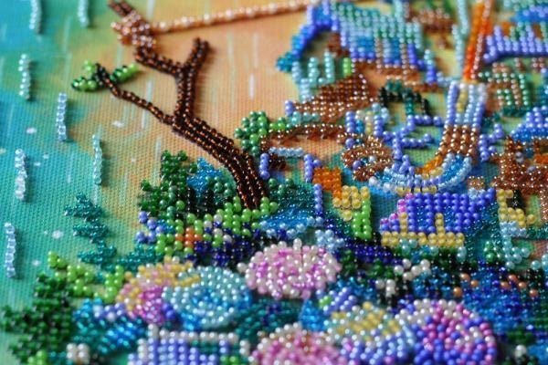 Bead embroidery kit Cozy little world Size: 11"×14.6" (28×37 cm)