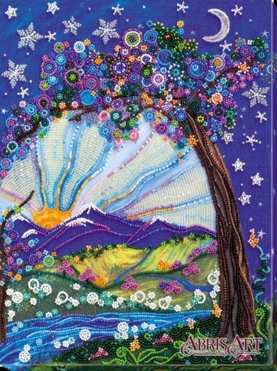 Bead embroidery kit Day and night meeting Size: 10.2"х13.8" (26x35 cm)