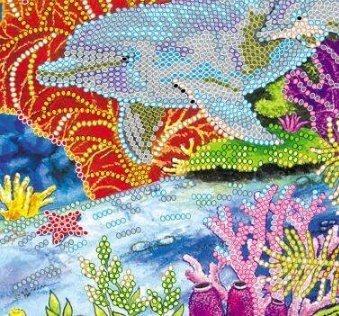 Bead embroidery kit Dolphins Size: 7.9"×7.9" (20x20 cm)