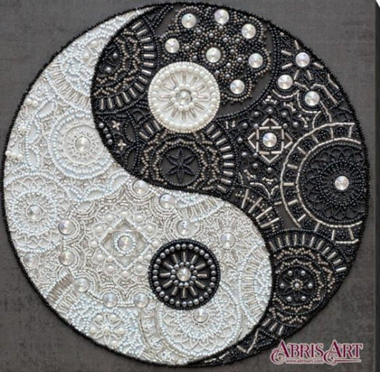 Bead embroidery kit Equilibrium yin yang Size: 10.2"×10.2" (26×26 cm)