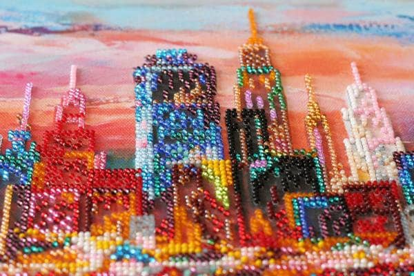 Bead embroidery kit Evening city Size: 11"×22" (28x56 cm)