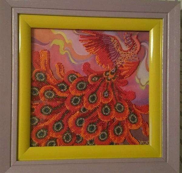 Bead embroidery kit Fire bird Size: 7.9"×7.9" (20x20 cm)