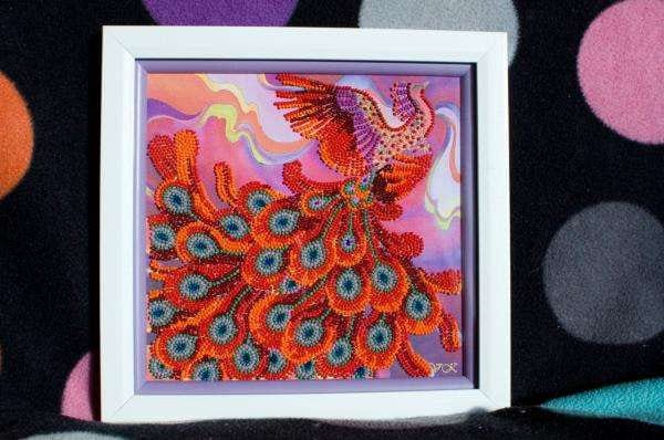 Bead embroidery kit Fire bird Size: 7.9"×7.9" (20x20 cm)