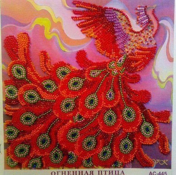 Bead embroidery kit Fire bird Size: 7.9"×7.9" (20x20 cm)