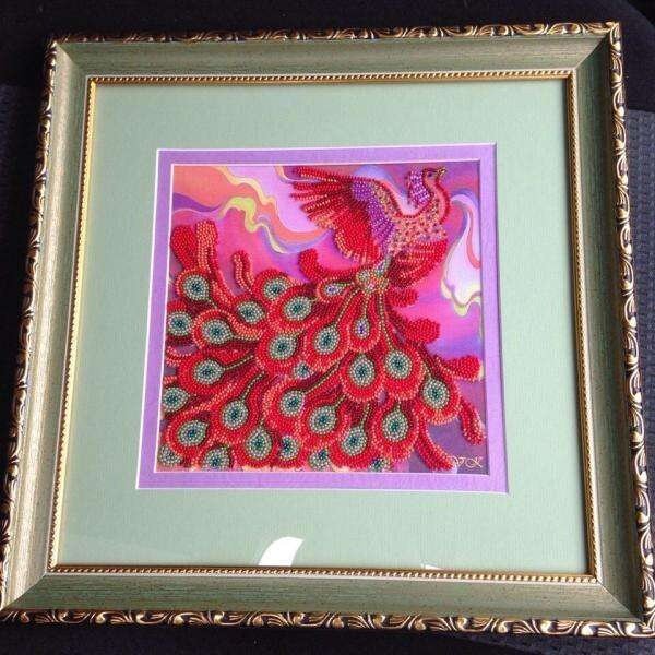 Bead embroidery kit Fire bird Size: 7.9"×7.9" (20x20 cm)