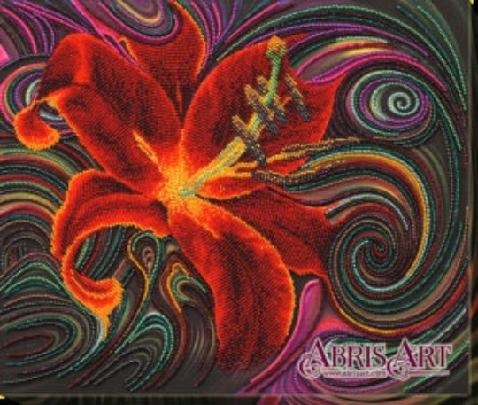 Bead embroidery kit Red lily Size: 11.8"×14.6" (30×37 сm)