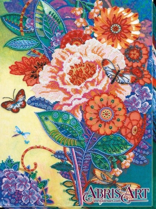 Bead embroidery kit Flowers and butterflies Size: 12.2"×16.5" (31×42 cm)