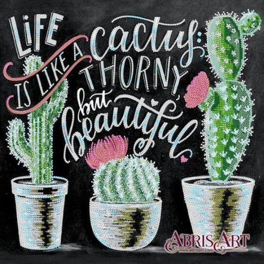 Bead embroidery kit Flowers cacti Size: 11.8"×11.8" (30×30 cm)