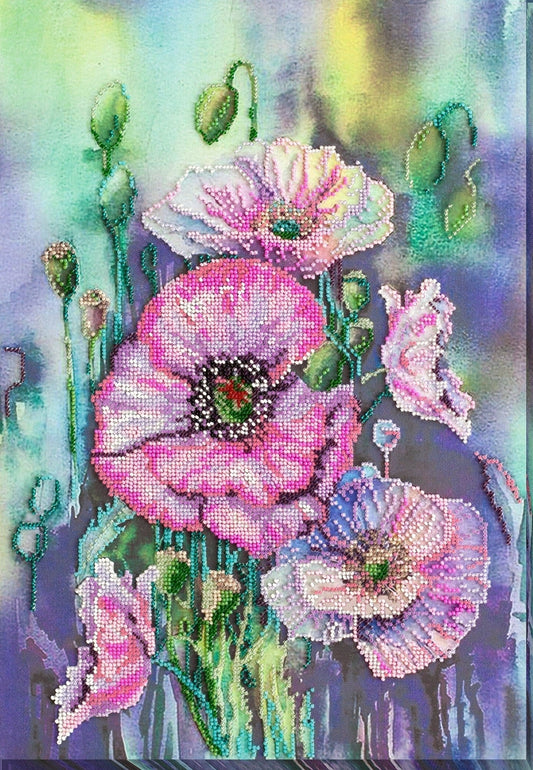 Bead embroidery kit Poppies Size: 11.8"×17" (30x43 cm)