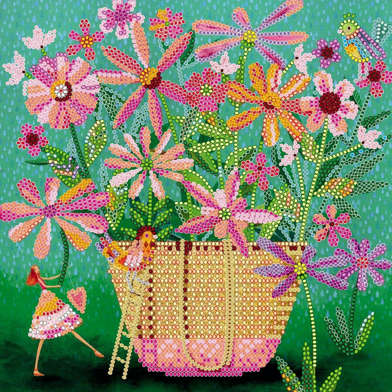 Bead embroidery kit Flowers Size: 7.9"×7.9" (20×20 cm)