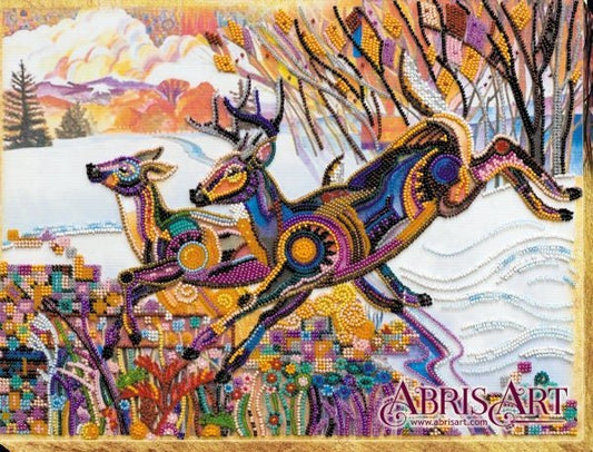 Bead embroidery kit Deers Size: 11"×14.6" (28×37 cm)