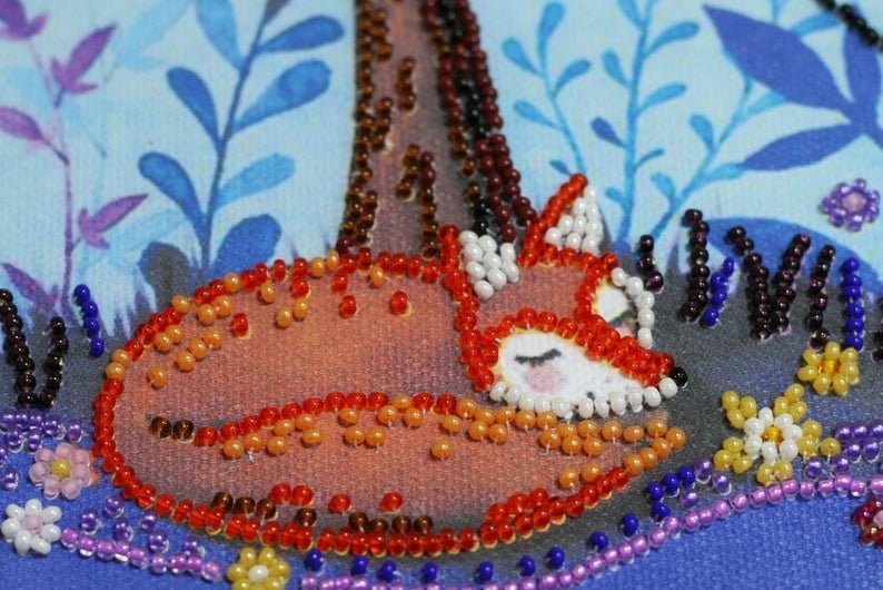 Bead embroidery kit Fox dream Size: 11.8"×11.8" (30×30 cm)