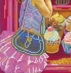 Bead embroidery kit Girl and sweets Size: 11.8"×11.8" (30×30 cm)