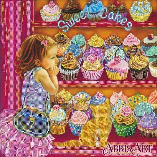 Bead embroidery kit Girl and sweets Size: 11.8"×11.8" (30×30 cm)