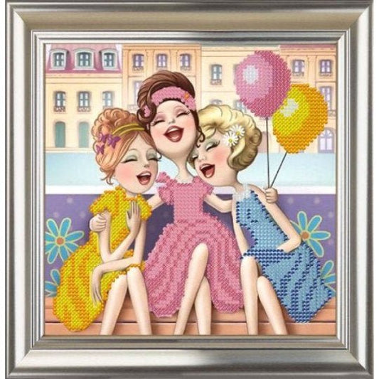 Bead embroidery kit Girlfriends Size: 6.9"×6.9" (17.5×17.5 cm)