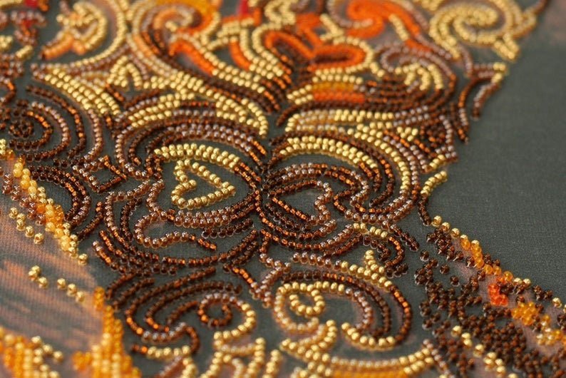 Bead embroidery kit Gold of the night Size: 10.6"×19.3" (27×49 cm)