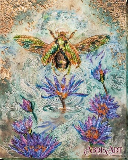 Bead embroidery kit Golden beetle Size: 11.8"×14.6" (30×37 cm)