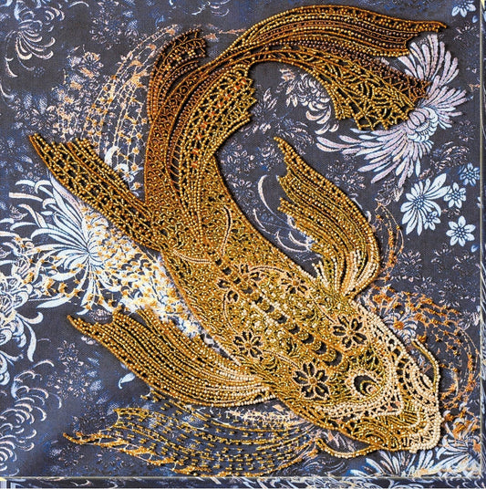 Bead embroidery kit Golden fish Size: 12.5"×12.9" (32x33 cm)