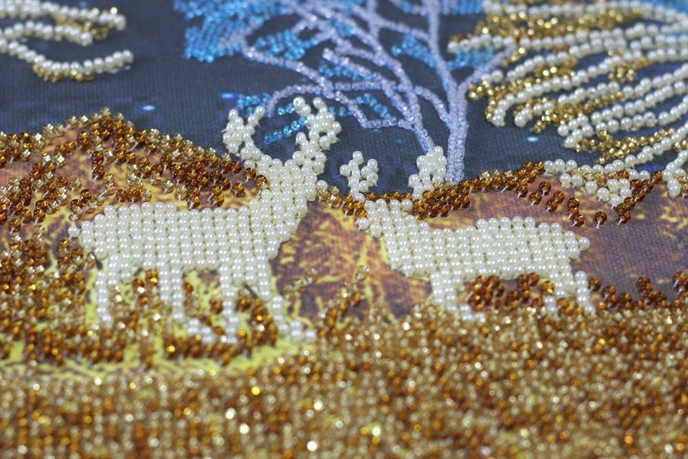 Bead embroidery kit Golden forest Size: 10.2"×20.1" (26x51 cm)