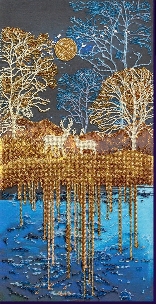 Bead embroidery kit Golden forest Size: 10.2"×20.1" (26x51 cm)