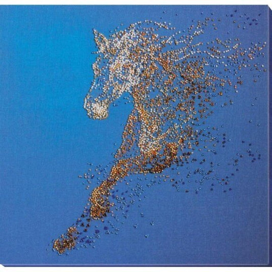 Bead embroidery kit Golden horse Size: 12.6"×12.6" (32×32 cm)