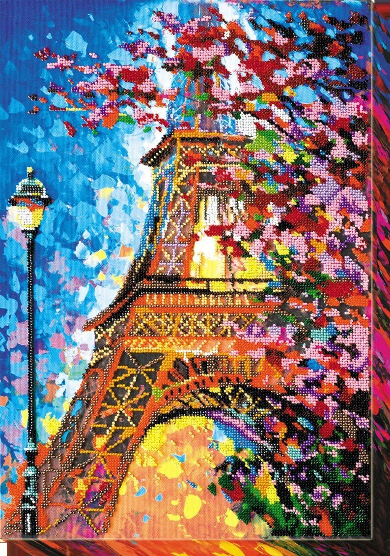 Bead embroidery kit Paris in the colors of autumn Size: 11.4"×16.5" (29×42 cm)