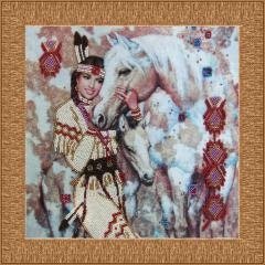 Bead embroidery kit Indian woman Size: 10.2"×10.2" (26×26 cm)