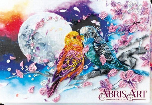 Bead embroidery kit Inseparable birds Size: 7.9"×11.4" (20×29 cm)