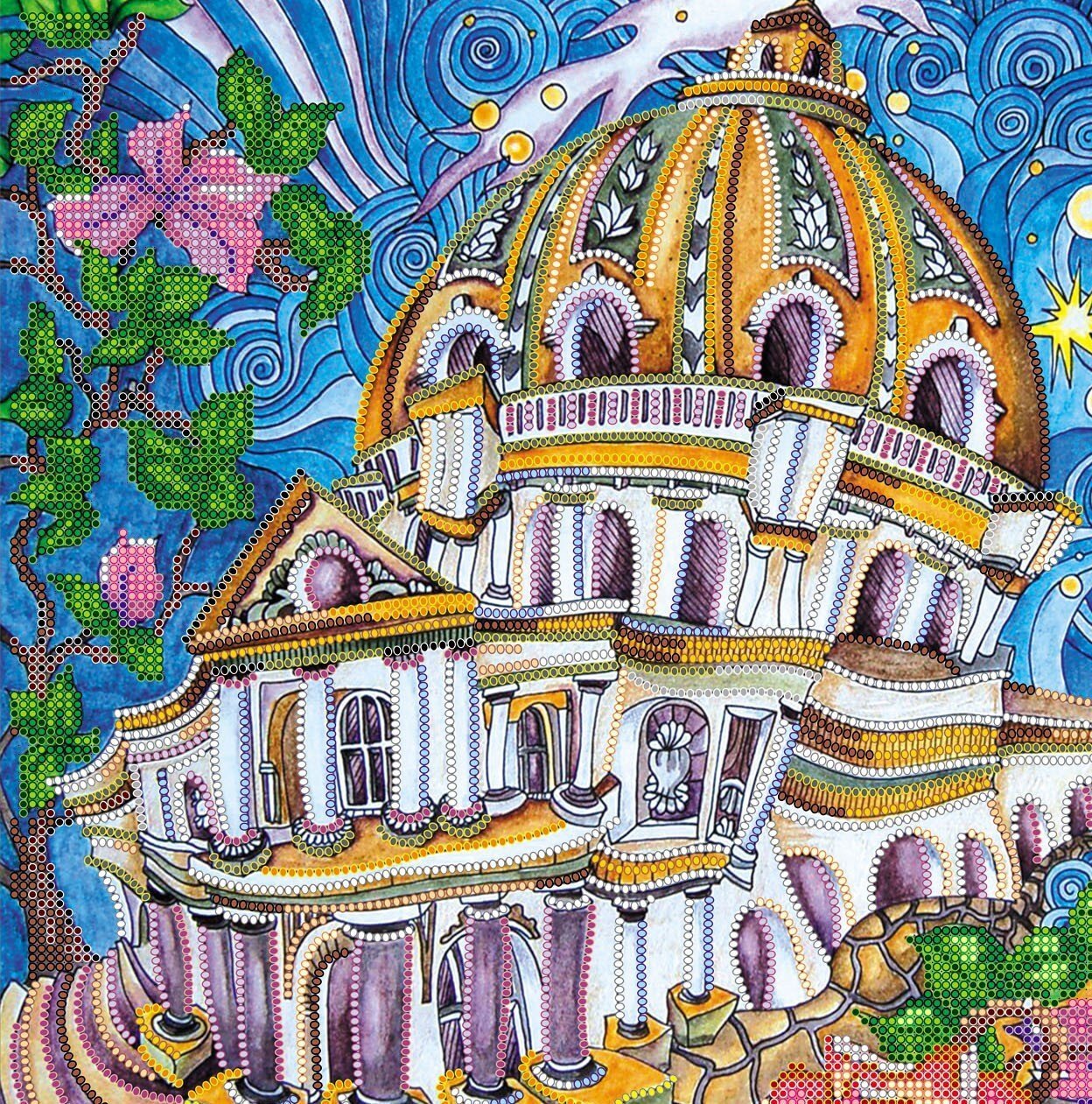 Bead embroidery kit Magical city Size: 11.8"×11.8" (30×30 cm)