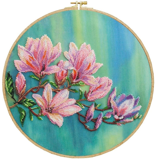 Bead embroidery kit Magnolia flower Size: 13"×13" (33×33 cm)