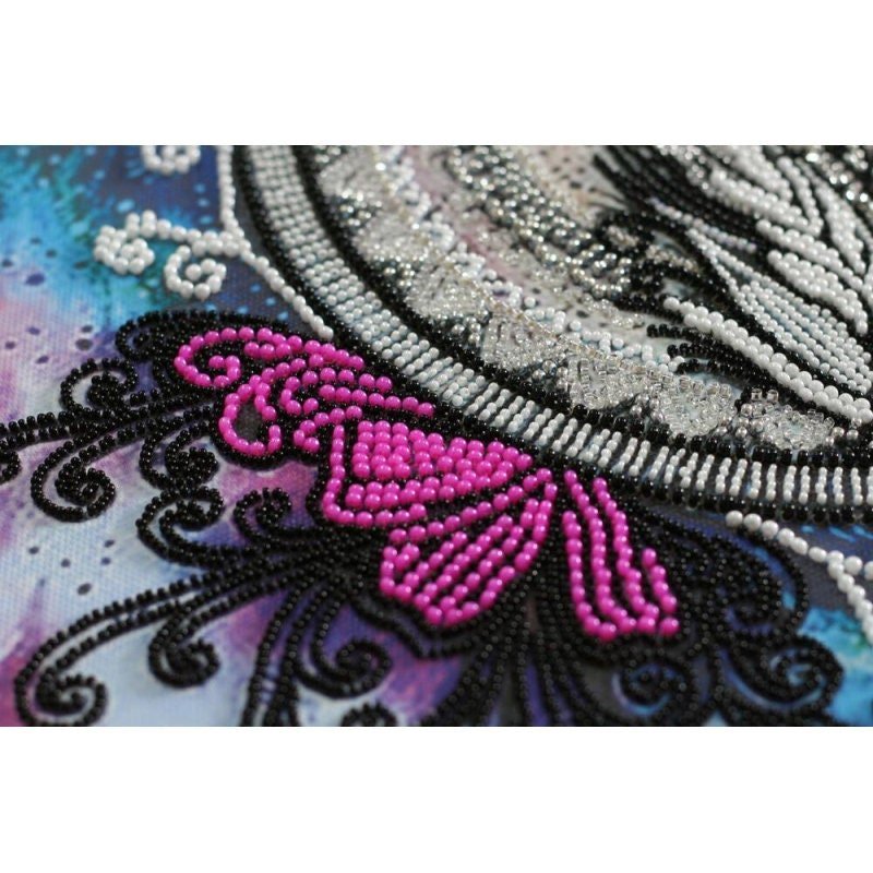 Bead embroidery kit Mandala feather Size: 11.8"×15.3" (30×39 cm)