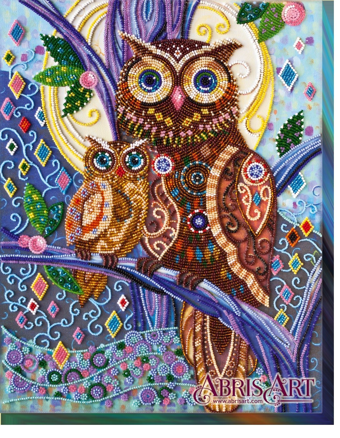 Bead embroidery kit Midnight Owls Size: 11.2"×14.1" (28x36 сm)