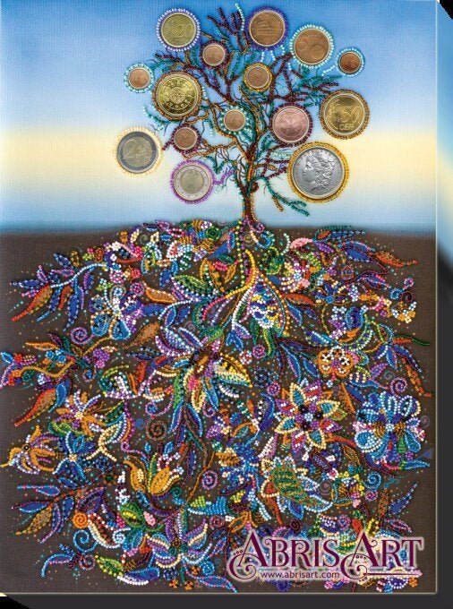 Bead embroidery kit Money tree Size: 12.2"×16.5" (31×42 cm)