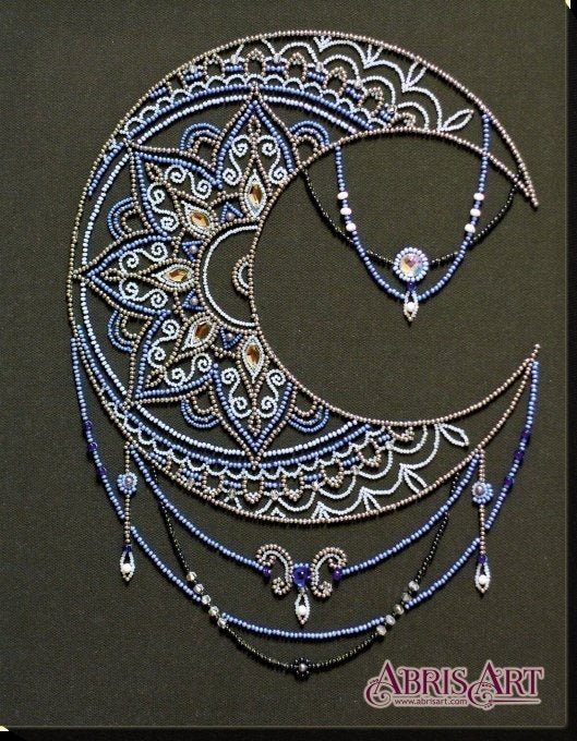 Bead embroidery kit Moon pattern Size: 10.2"×12.9" (26×33 cm)