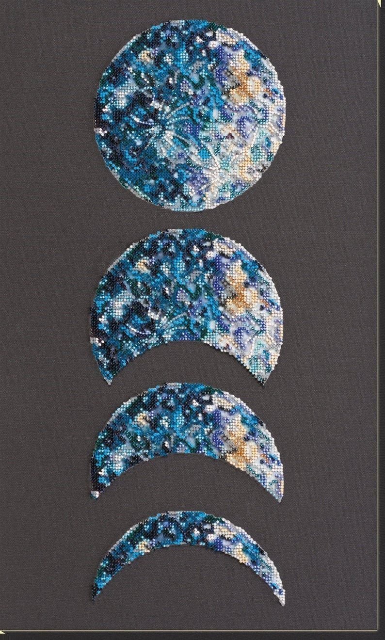 Bead embroidery kit Moon phases Size: 11.8"×20.8" (30×53 cm)