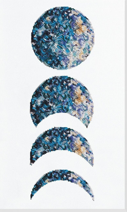 Bead embroidery kit Moon phases white Size: 11.8"×20.8" (30×53 cm)