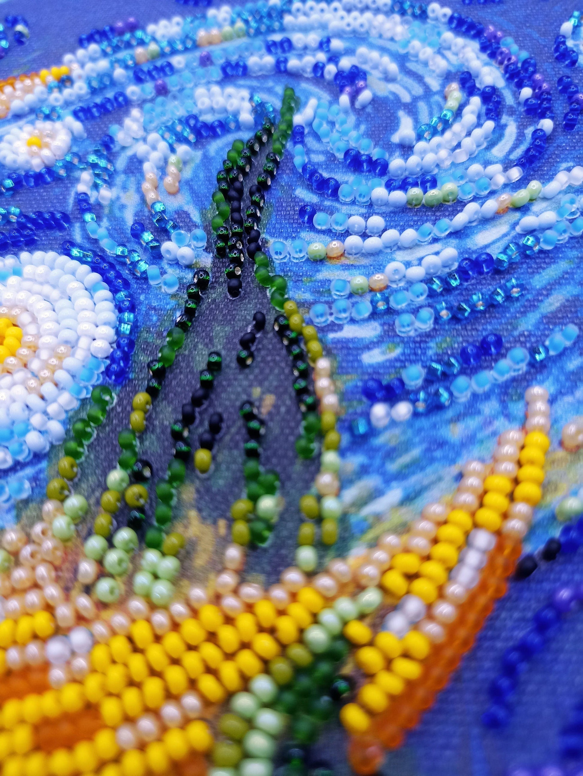 Bead embroidery kit Moon Van Gogh Size: 7.9"×7.9" (20×20 cm)