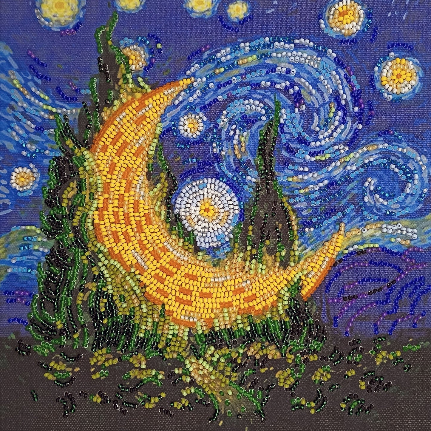 Bead embroidery kit Moon Van Gogh Size: 7.9"×7.9" (20×20 cm)