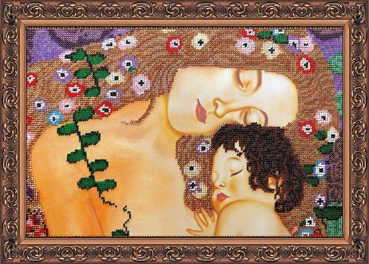 Bead embroidery kit Mother and child Size: 9.8"×14.6" (25×37 cm)