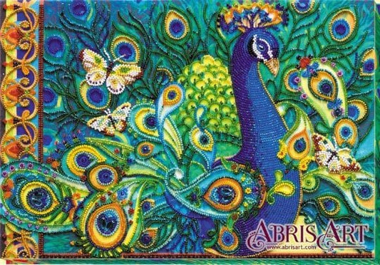 Bead embroidery kit Motley peacock Size: 10.2"×15" (26×38 cm)