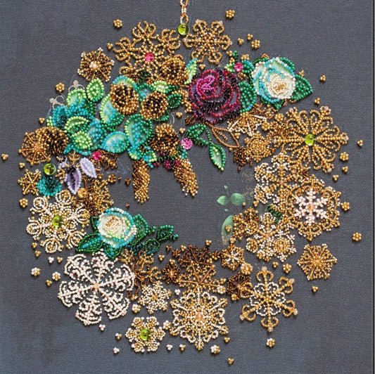 Bead embroidery kit New year wreath Size: 10.6"×15" (27×38 cm)