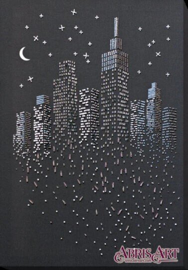 Bead embroidery kit Night city Size: 11.4"×15.7" (29×40 cm)